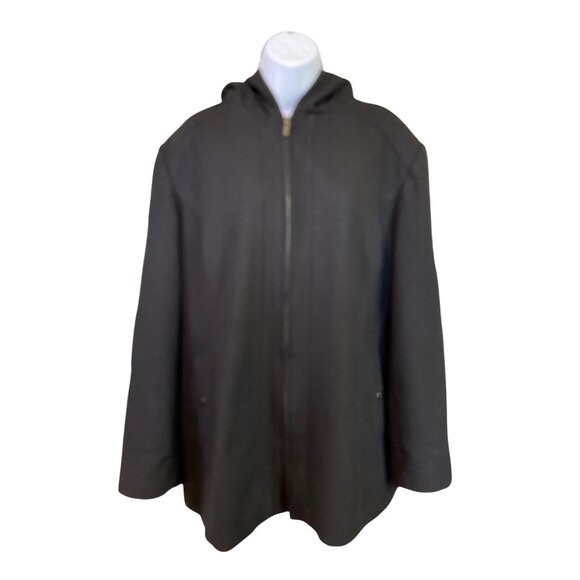 London Fog  Wool-Blend Hooded Coat XXL Black Full Zip Classic Warm Winter Urban - Picture 1 of 9